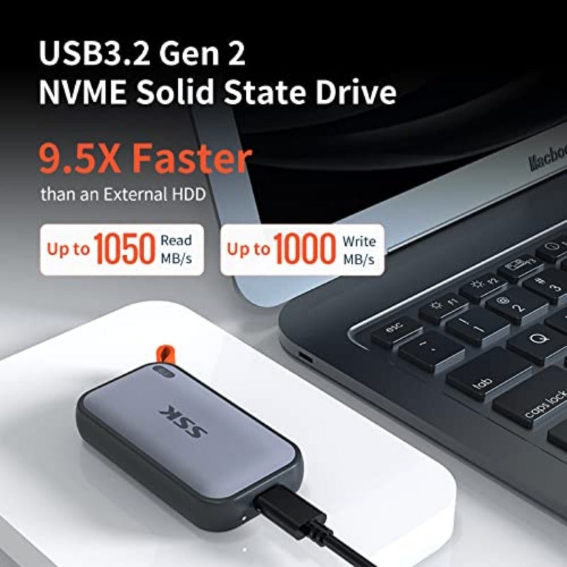 SSK 250GB Portable SSD External Solid State Hard Drive USB C Up to 1050MB s 10Gbps USB SSD External 4K HDR ProRes LED USBA+C Cable SMART TRIM OTG Wide Compatible for iphone 15 16 17Pro - Image 2