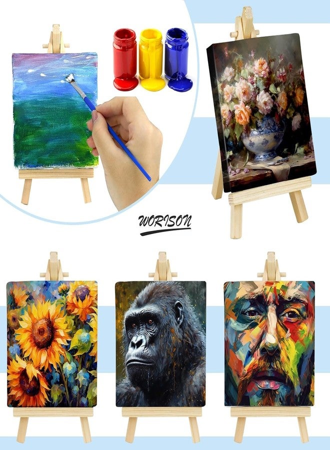 Worison Mini Wooden Display Easel Tripod Stand 13cms with 10x10 cm Canvas Board Ideal for Art and Craft (Set of 8) - Image 2