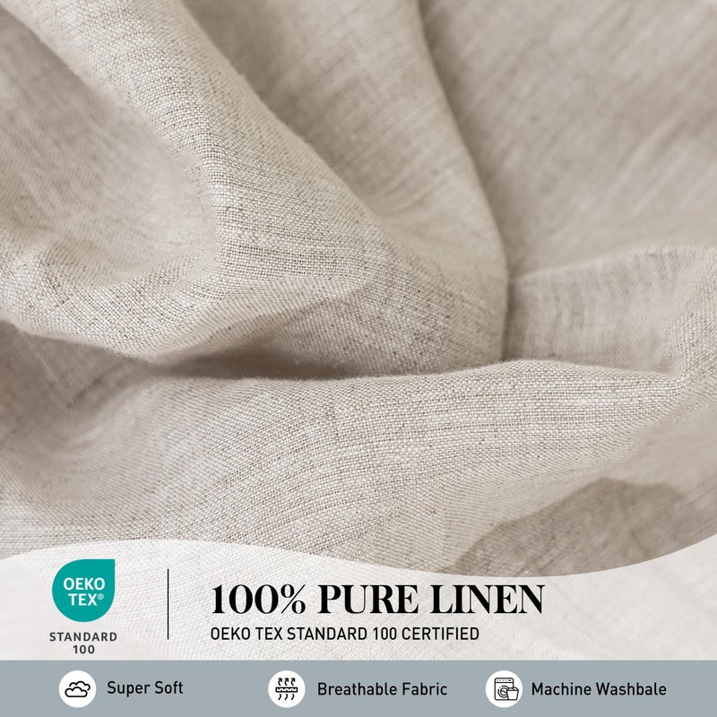Simple&Opulence 100% Pure Linen Sheet Set King Size, Natural French Flax Solid Color 4 Pcs Washed Breathable, Farmhouse Bedding (1 Flat Sheet,1 Fitted Sheet,2 Pillowcases)-Embroidery Linen - Image 2