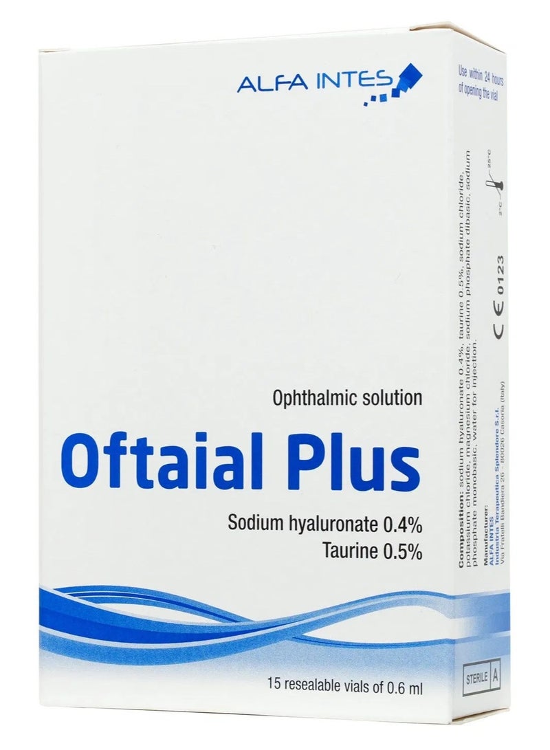 ALFA INTES OFTAIAL Plus Ophthalmic Solution Eye Drops, Hydrating Eye Care, 15 Single-Dose Vials - Image 1