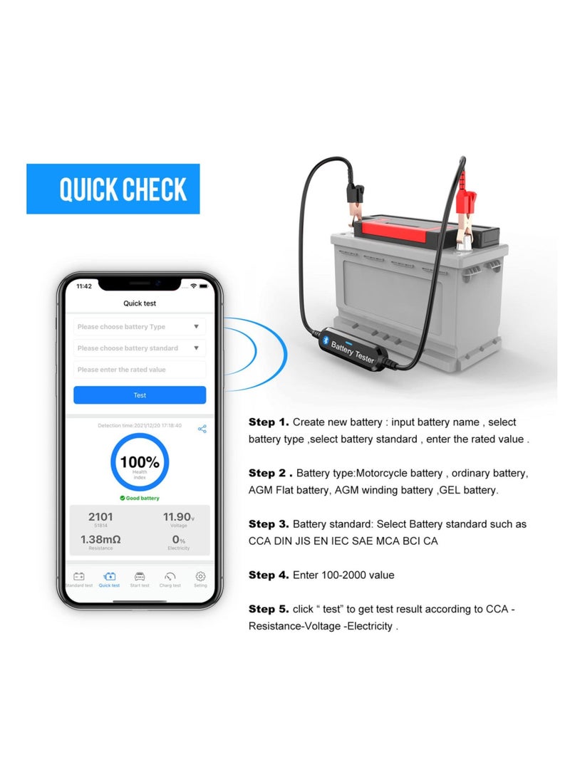 Car Battery Tester, 6V 12V Car BT Battery Tester Battery Load Tester Internal Resistance Tester Analyzer for Car Motorcycle Lawn Mower Steamship - Image 3