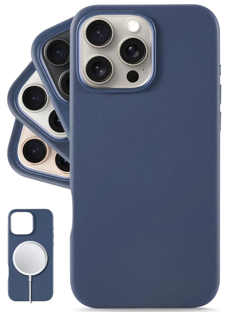 ELTRAZONE Classic European Leather Phone Case for iPhone 16 Pro Max – Azzurro Blue, Smoothens & Softens Over Time, Compatible with MagSafe - Image 1