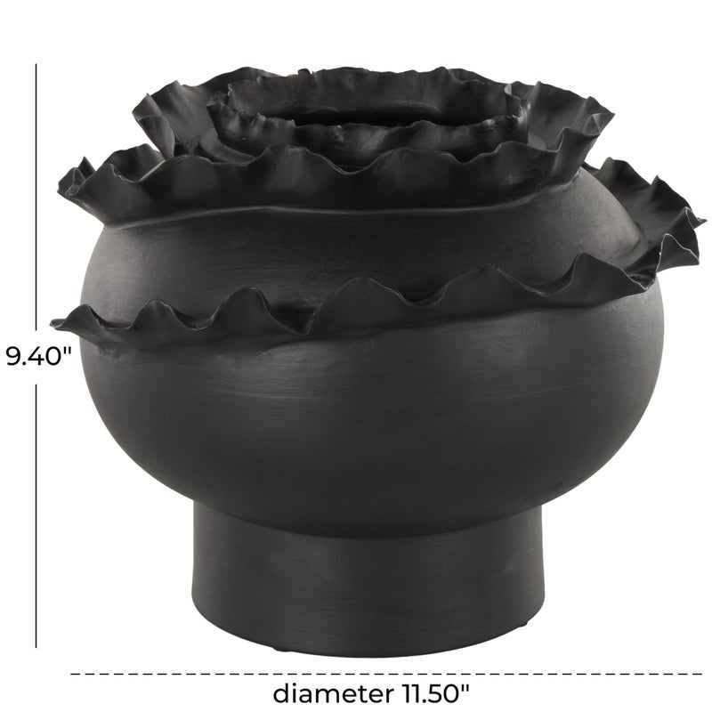 Deco 79 Ceramic Abstract Decorative Vase Floral Inspired Centerpiece Vase, Flower Vase for Home Decoration 12" x 12" x 9", Black - Image 2