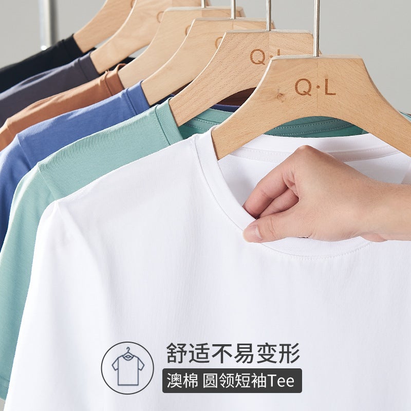 Men's Short-sleeved T-shirt Spring and Summer Round Neck Solid Color Cotton Tight Elastic Men's Slim Fit Base Shirt Top Half-sleeved Men's - Image 3