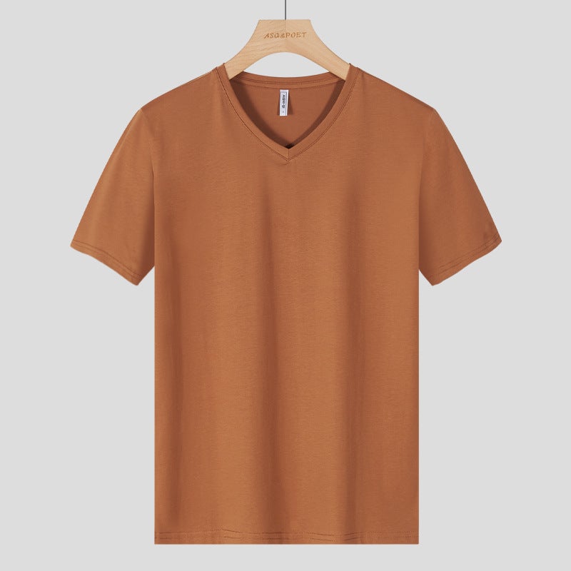 Men's Short-sleeved T-shirt Spring and Summer Round Neck Solid Color Cotton Tight Elastic Men's Slim Fit Base Shirt Top Half-sleeved Men's - Image 1