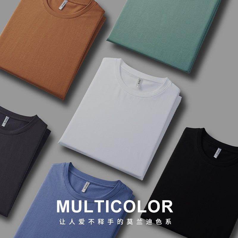 Men's Short-sleeved T-shirt Spring and Summer Round Neck Solid Color Cotton Tight Elastic Men's Slim Fit Base Shirt Top Half-sleeved Men's - Image 4