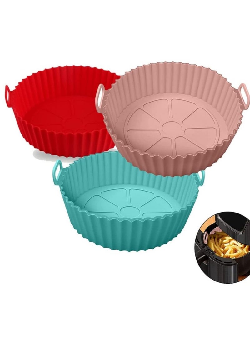 مجموع من عدد 3 قطع قوالب ايرفراير سيليكون غير لاصق، قالب وعاء سليكون ارفرير دائري آمن غذائيًا للقلاية الهوائية، بطانة مقلاة هوائية بديل لورق الزبدة القابل للاشتعال، سلة فرن قابلة لإعادة الاستخدام، ملحقات فرن للمطبخ، مناسبة للمقلاة الهوائية 3 إلى 5.7 لتر( اللوان متعددة  تاتي بشكل عشوائي) - Image 1
