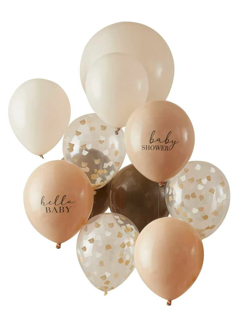 Ginger Ray Baby Shower Mixed Slogan and Confetti Balloon Bundle - Taupe