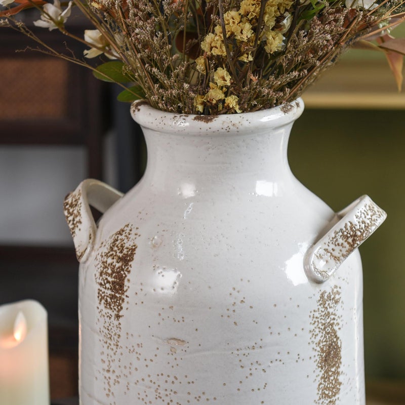 Quoowiit Ceramic Rustic Farmhouse Vase, 14 Inch Distressed Decorative Flower Vase for Home Decor, Large White Vase for Living Room Bedroom Kitchen Office Decor Centerpiece Table Decorations - Image 5