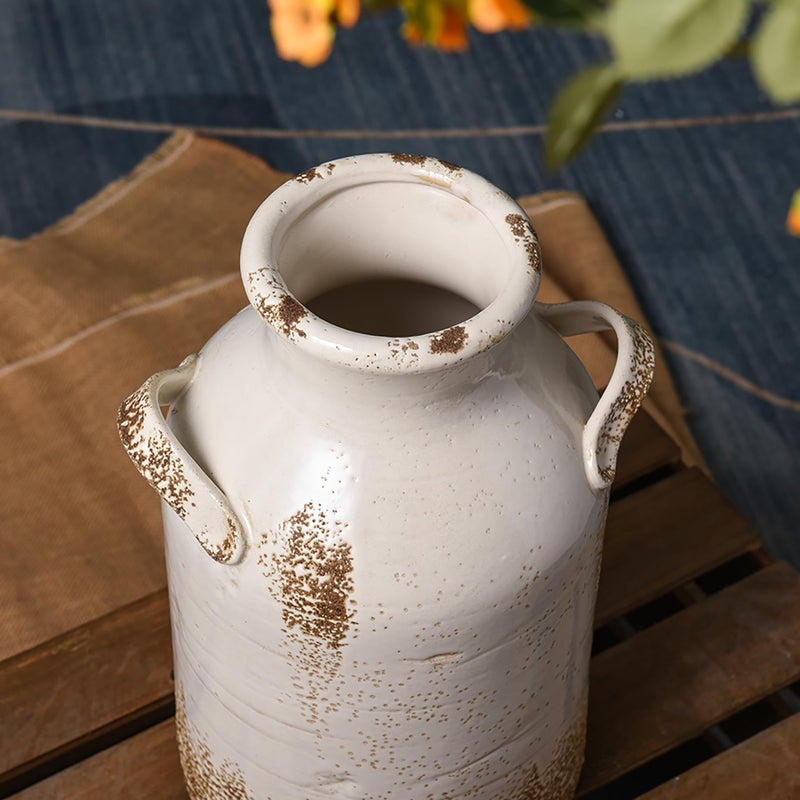 Quoowiit Ceramic Rustic Farmhouse Vase, 14 Inch Distressed Decorative Flower Vase for Home Decor, Large White Vase for Living Room Bedroom Kitchen Office Decor Centerpiece Table Decorations - Image 4