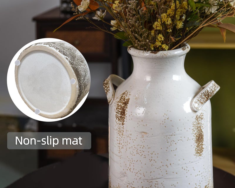 Quoowiit Ceramic Rustic Farmhouse Vase, 14 Inch Distressed Decorative Flower Vase for Home Decor, Large White Vase for Living Room Bedroom Kitchen Office Decor Centerpiece Table Decorations - Image 3