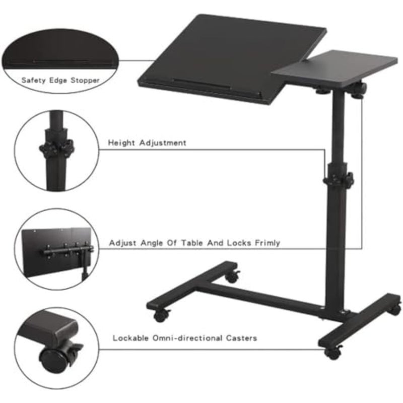 Table Lap Desk for Laptop Rolling Cart Tilting Overbed Bedside Table Overbed Desk Overbed Table with Wheels Adjustable Laptop Stand Sofa Side Table - Image 4