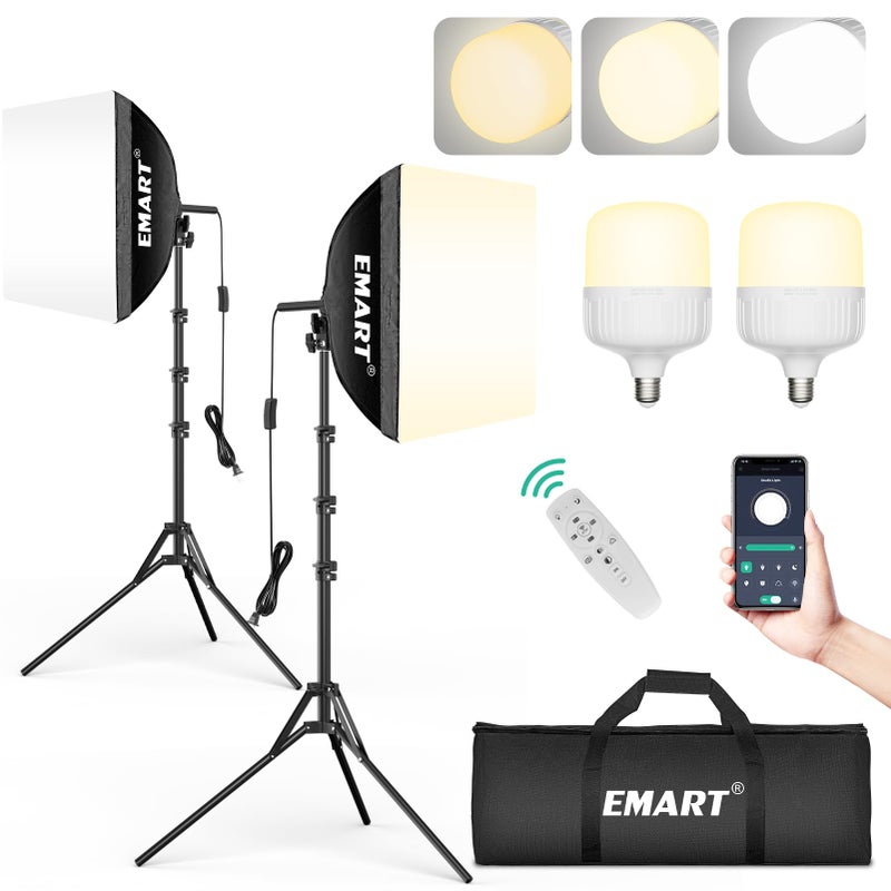 EMART Softbox Photography Lighting Kit, 16"x16" Pull Soft Box, 50W 3000K-6000K LED Bulb with Remote/APP Control, Professional Photoshoot Equipment for Studio Lights, Portrait, Video Recording(2 Pack) - Image 1