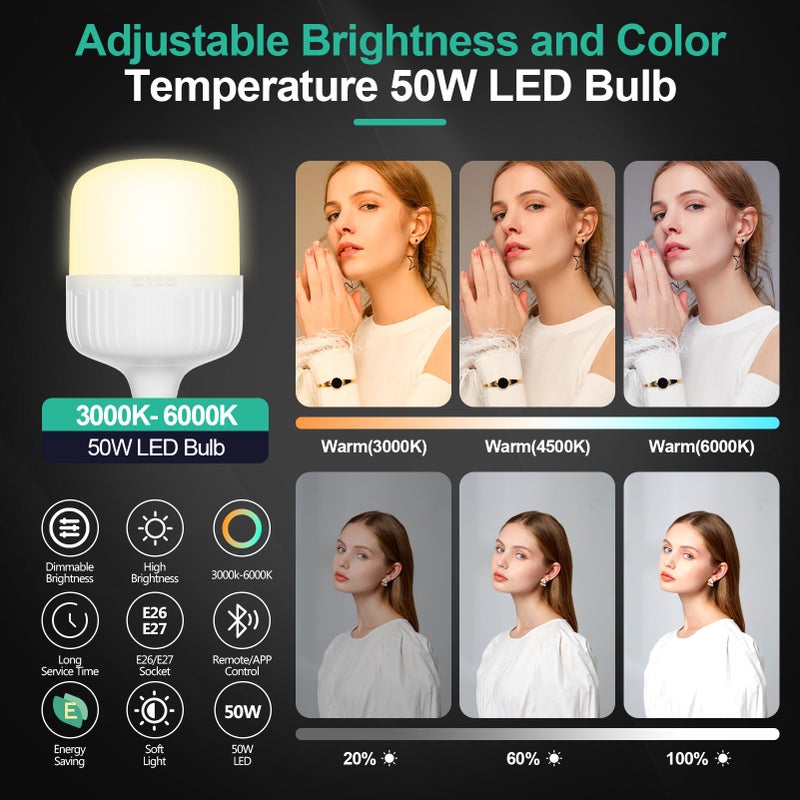 EMART Softbox Photography Lighting Kit, 16"x16" Pull Soft Box, 50W 3000K-6000K LED Bulb with Remote/APP Control, Professional Photoshoot Equipment for Studio Lights, Portrait, Video Recording(2 Pack) - Image 3