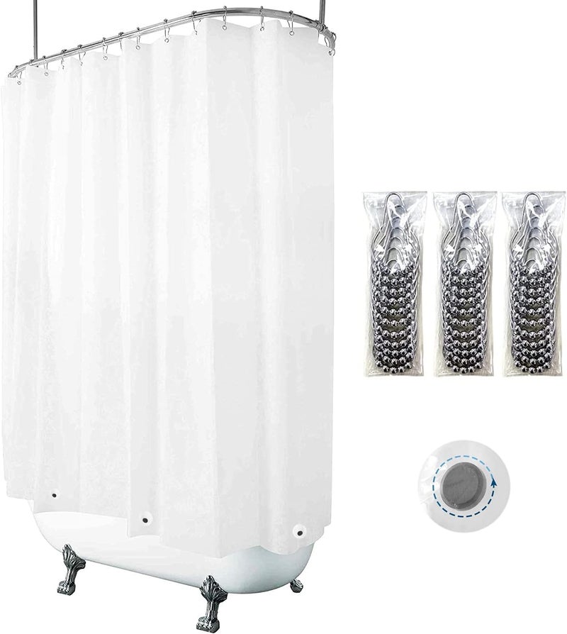 De-Mediocre DeMediocre Clawfoot Tub Shower Curtain 180x70 Inch White Liner All Warp Around Extra Wide 36 Metal Hooks with Magnets Vinyl Bath for Bathroom PEVA Waterproof Pure 