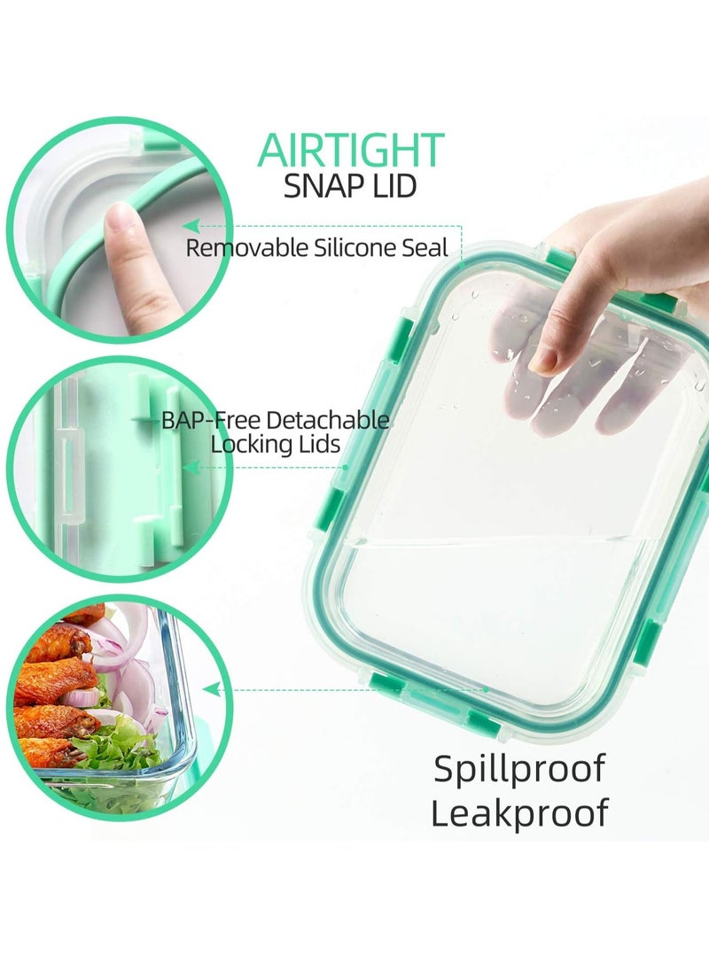 TYCOM Glass Meal Prep Containers (10 pcs Rectangle) - Glass Food Storage Containers with Lids, Glass Lunch Box, Portion Control, Airtight, Glass Bento Box Lunch Containers- 10P Rectangle Light Blue  - Image 3