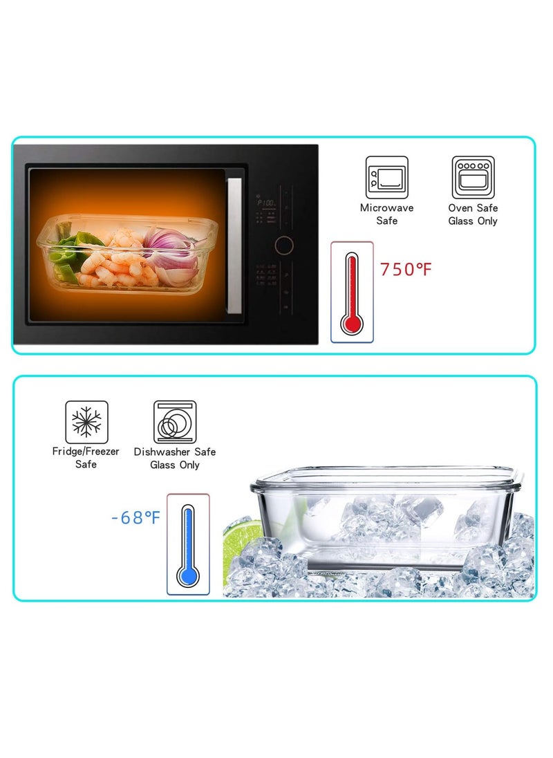 TYCOM Glass Meal Prep Containers (10 pcs Rectangle) - Glass Food Storage Containers with Lids, Glass Lunch Box, Portion Control, Airtight, Glass Bento Box Lunch Containers- 10P Rectangle Light Blue  - Image 4