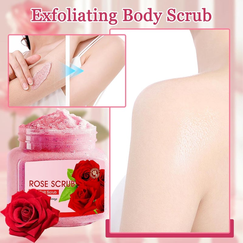 XMXueMei Rose Body Exfoliator Deep Cleaning Exfoliating Body Scrub Moisturizing Nourishing Salt Rose Body Scrub 350 g - Image 2