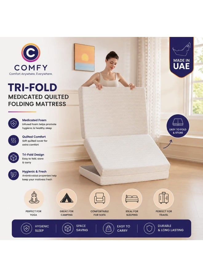 Comfy White Satin Folding Medicated Foam 180 X 90 X 7Cm Portable Classic Mattress - Image 1