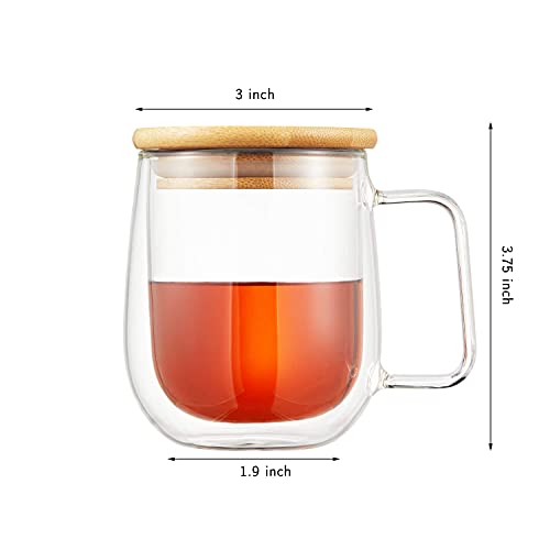 we3 Espresso Latte Glass Cups Double Wall Glass Mugs (250 ml), Heat Resistant Borosilicate Glass Cups with Handle with Lid Perfect for Latte, Cappuccino, Tea and Drinks. (Pack of 2) - Image 2