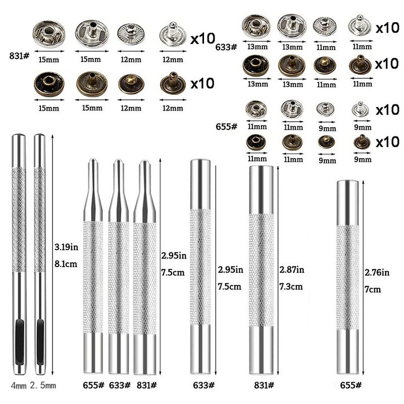 Round metal iron buckles, clothing mother and child buttons, luggage hardware accessories (including installation tools and storage boxes, multi-size and multi-color optional, iron buttons) - Image 3