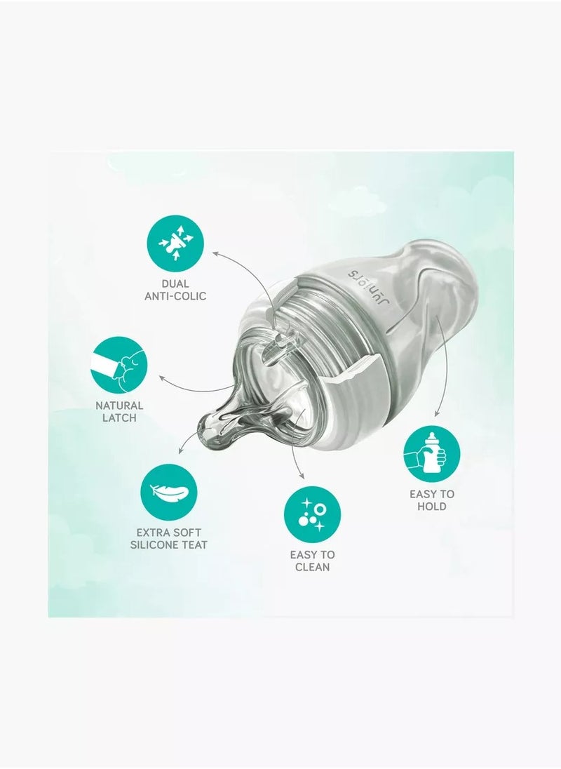 JUNIORS Just Like Nature 90 ML Feeding Bottle With Anti Colic Teat Grey  - Image 2