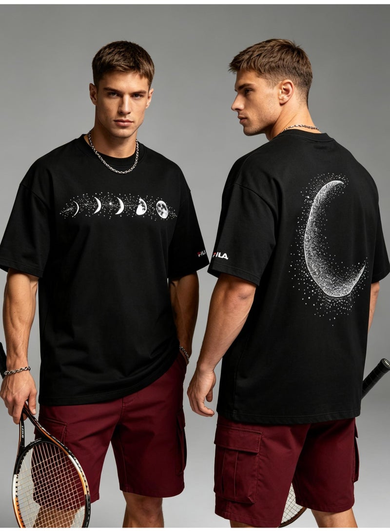 FILA Before and after FILA, double-printed moon and starry sky lovers' summer cotton loose short-sleeved T-shirts for men and women. - Image 1