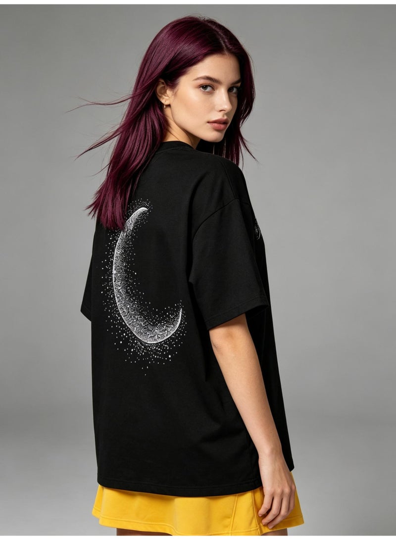 FILA Before and after FILA, double-printed moon and starry sky lovers' summer cotton loose short-sleeved T-shirts for men and women. - Image 5