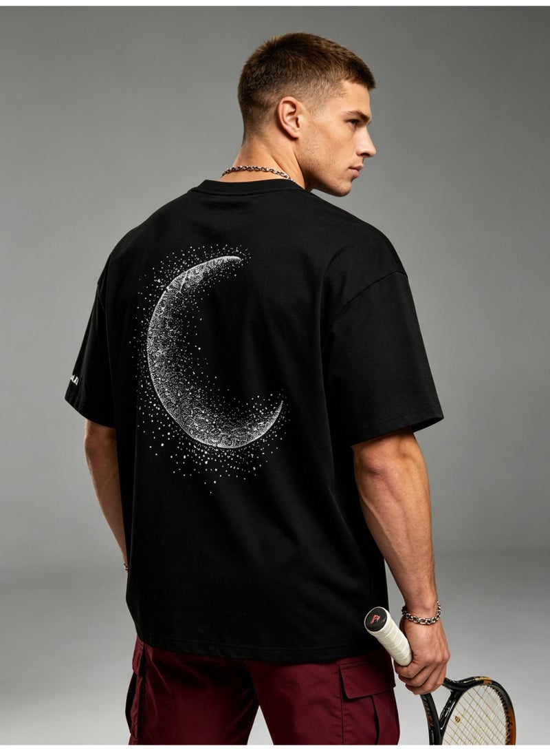 FILA Before and after FILA, double-printed moon and starry sky lovers' summer cotton loose short-sleeved T-shirts for men and women. - Image 3