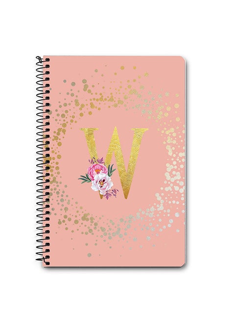 Designer A5 Spiral Notebook Memo Notepad Journal - Custom Monogram Initial Letter Floral Pattern Alphabet - W - Rose Pink