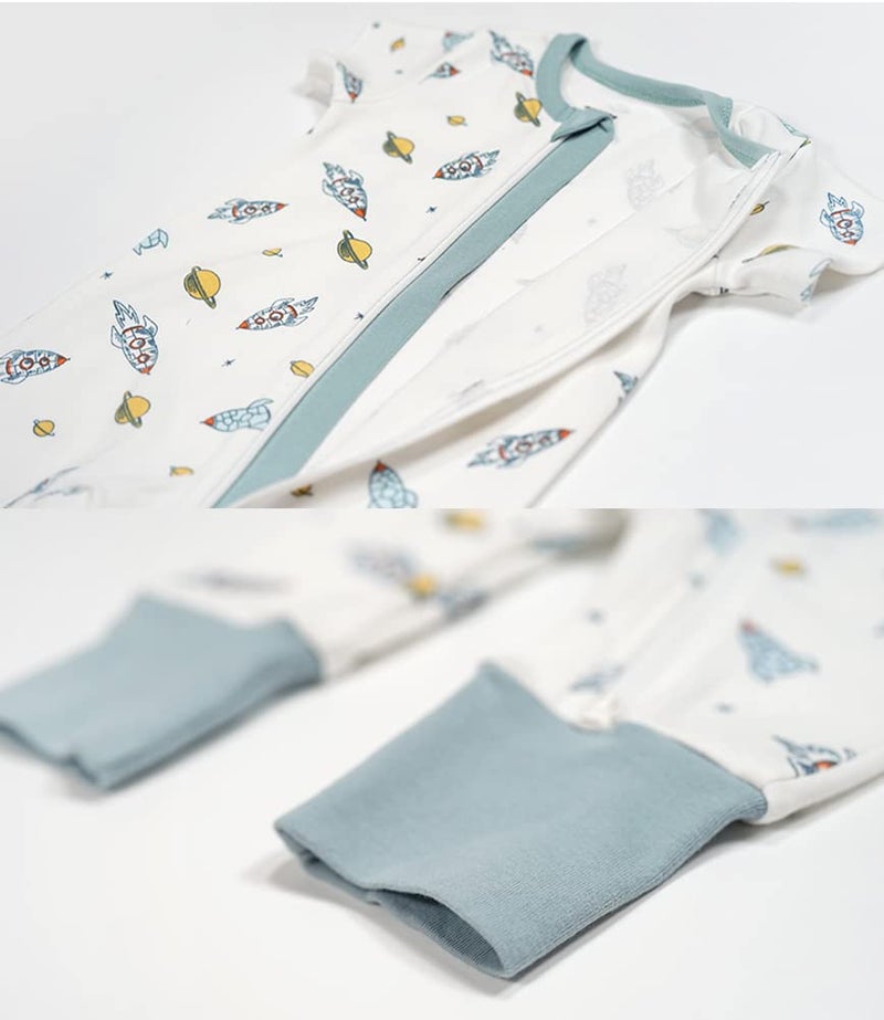 Teach Leanbh Baby Boys Girls 2 Pack Footless Pajamas Cotton Short Sleeve Printing Romper Sleep and Play 3-24 Months (Rocket, 3-6 Months) - Image 4