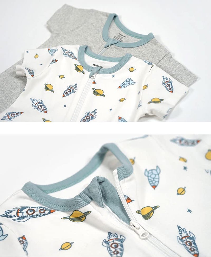 Teach Leanbh Baby Boys Girls 2 Pack Footless Pajamas Cotton Short Sleeve Printing Romper Sleep and Play 3-24 Months (Rocket, 3-6 Months) - Image 2
