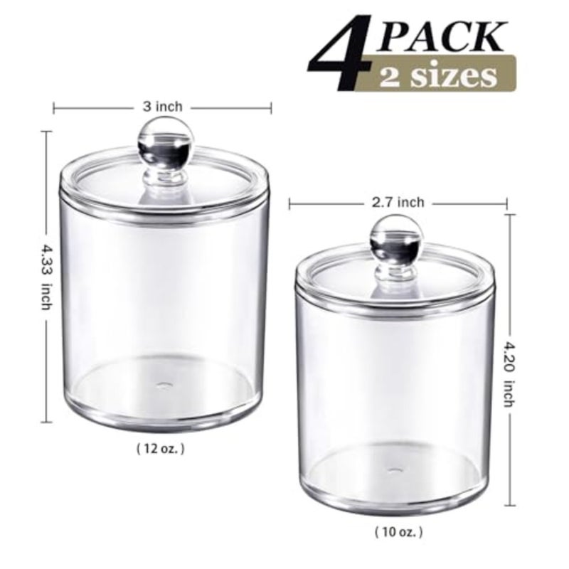SheeChung 4 Pack Plastic Acrylic Bathroom Vanity Countertop Canister Jars with Storage Lid, Apothecary Jars Qtip Holder Makeup Organizer for Cotton Balls, Swabs, Pads, Bath Salts - Image 4