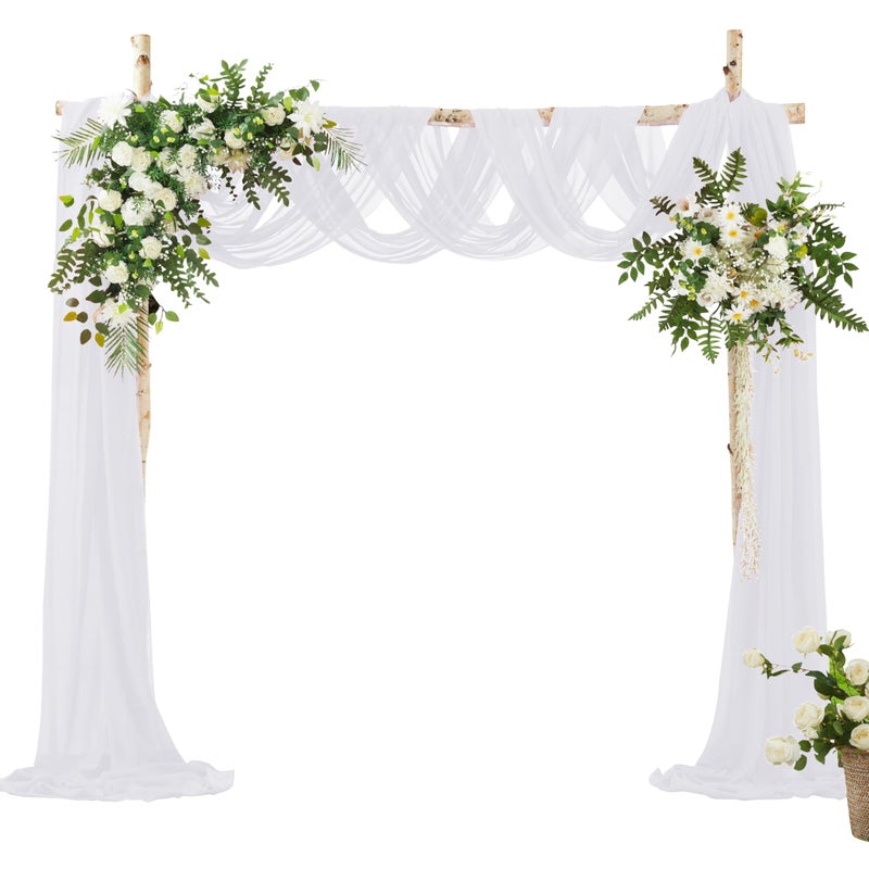 VACVELT Wedding Arch Draping Fabric - White Chiffon, 1 Panel Sheer Drapes - 30 Inch x 20ft Chiffon Backdrop Curtain - Outdoor Sheer Drapery for Ceremony Party Ceiling - Image 1