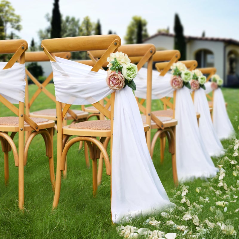 VACVELT Wedding Arch Draping Fabric - White Chiffon, 1 Panel Sheer Drapes - 30 Inch x 20ft Chiffon Backdrop Curtain - Outdoor Sheer Drapery for Ceremony Party Ceiling - Image 3