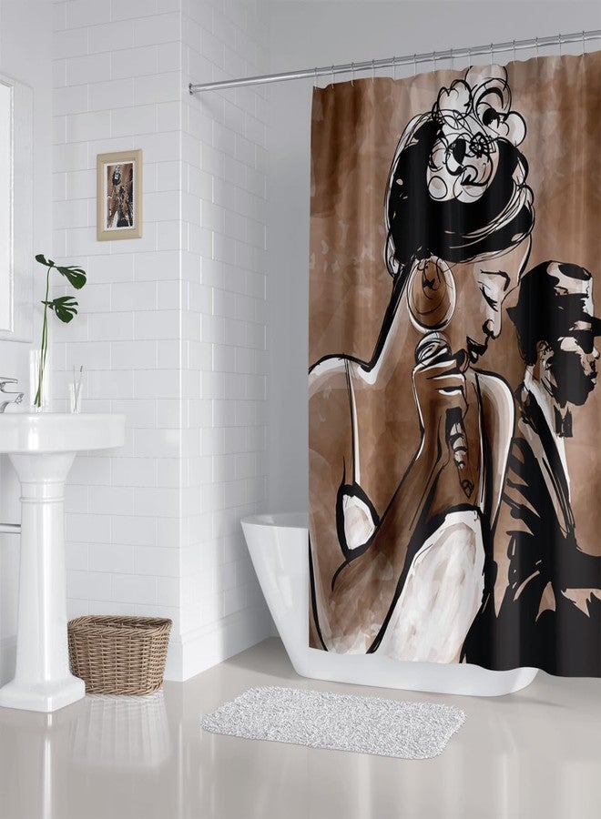 ZXMBF American Woman Jazz Shower Curtain African Black Girl Singing Jazzist Afrocentric Black Art Grunge Style Waterproof Fabric Bathroom Decor 72x72 Inch Brown Plastic Hooks 12 - Image 5
