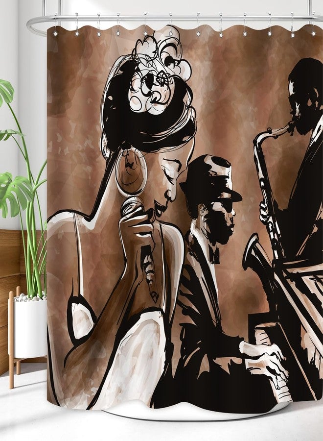 ZXMBF American Woman Jazz Shower Curtain African Black Girl Singing Jazzist Afrocentric Black Art Grunge Style Waterproof Fabric Bathroom Decor 72x72 Inch Brown Plastic Hooks 12 - Image 4