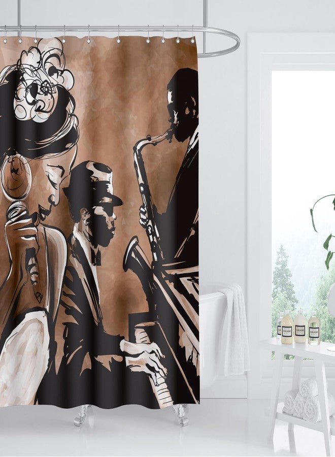 ZXMBF American Woman Jazz Shower Curtain African Black Girl Singing Jazzist Afrocentric Black Art Grunge Style Waterproof Fabric Bathroom Decor 72x72 Inch Brown Plastic Hooks 12 - Image 2