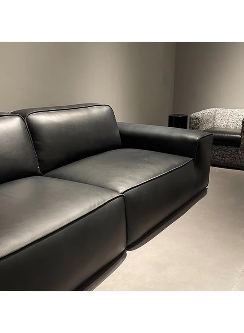Generic Minimalist Full Leather Sofa Large Black Cow Straight Row Villa Tofu Blocks Large Flat Living Room Sofa  - Image 4