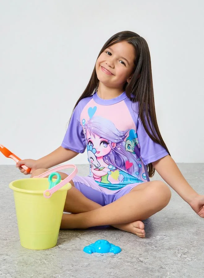 Styli Girls Mermaid Print Swimsuit