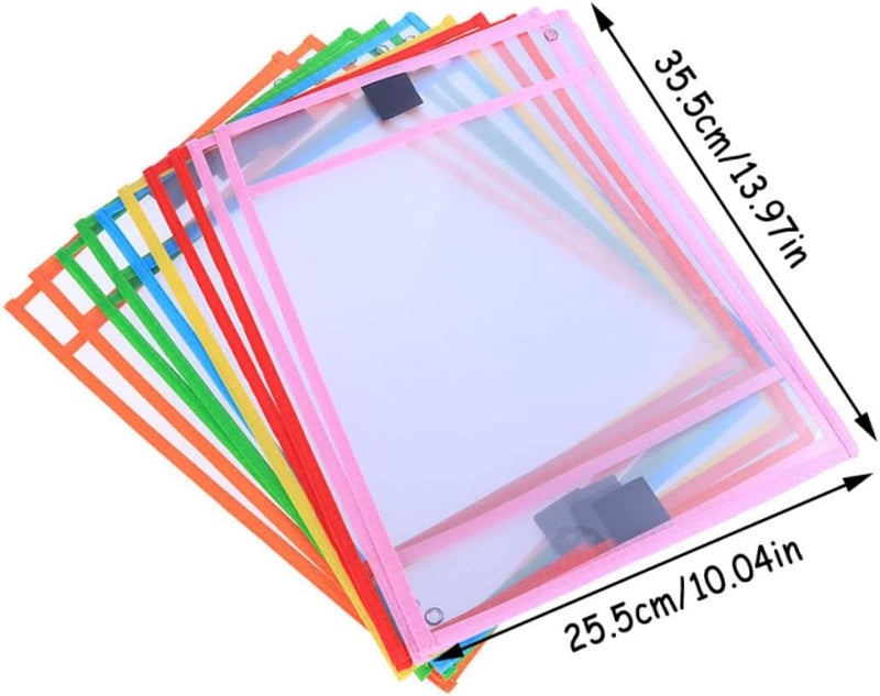 NUOBESTY 8pcs PVC Dry Erase Pockets Reusable Document Sleeves for Classroom Office and Home Use Convenient Writing for Worksheets and Notes Random Color - Image 2