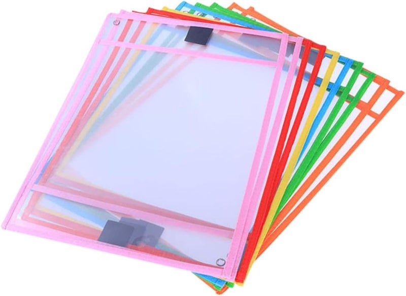 NUOBESTY 8pcs PVC Dry Erase Pockets Reusable Document Sleeves for Classroom Office and Home Use Convenient Writing for Worksheets and Notes Random Color - Image 1