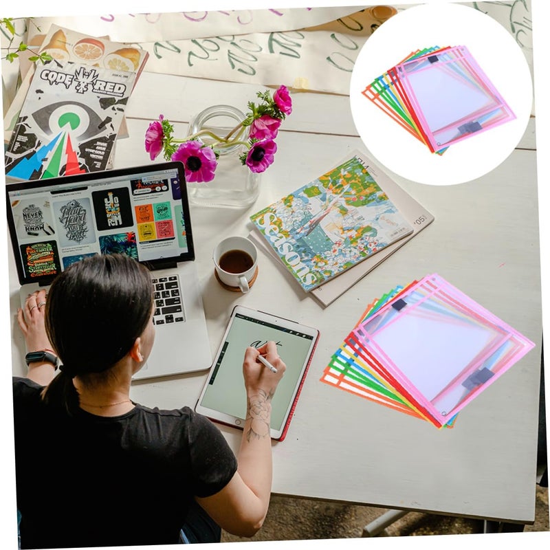 NUOBESTY 8pcs PVC Dry Erase Pockets Reusable Document Sleeves for Classroom Office and Home Use Convenient Writing for Worksheets and Notes Random Color - Image 5