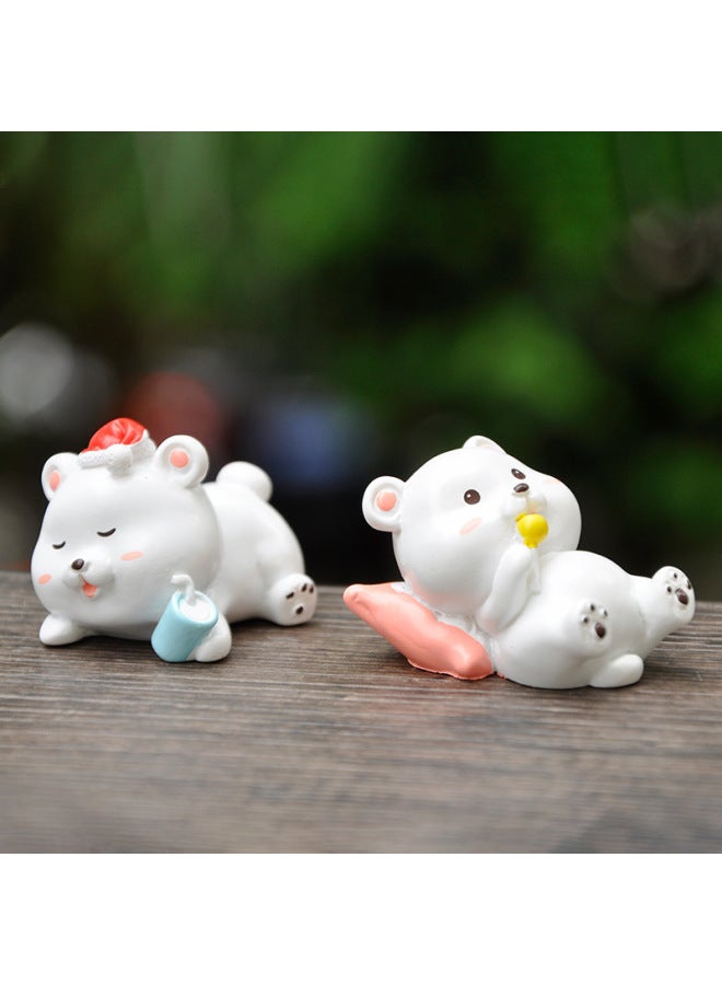 Cartoon Resin Size White Bear Doll Small Hand Decoration Cute Kawaii Girl Heart Desktop Decoration-Color:Eat Lollipop Bear  - Image 3