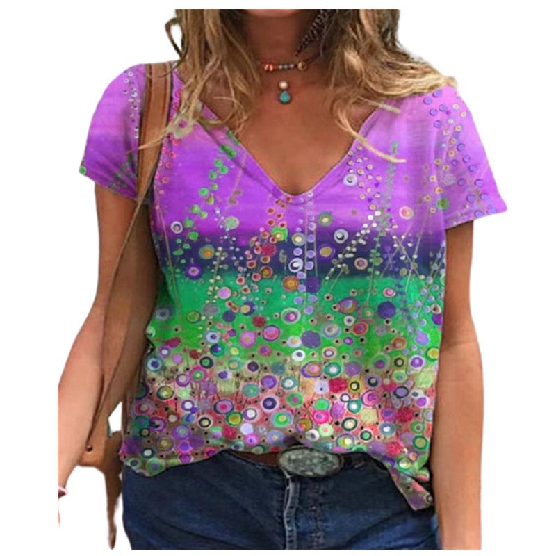 2021 wish loose short sleeve V-neck printed women's T-shirt - Image 4