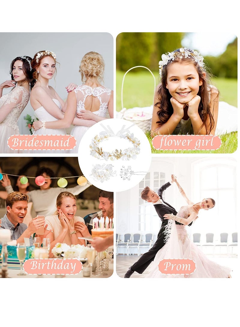 Loquat Crystal Pearl Bridal Headband Crown Flower For Girl Hair Accessories Headpiece Pins Bracelet Party Birthday - Image 4