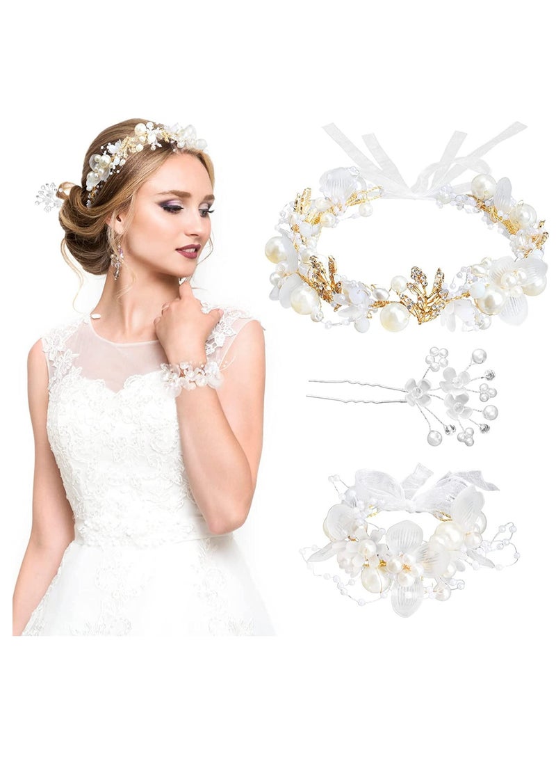 Loquat Crystal Pearl Bridal Headband Crown Flower For Girl Hair Accessories Headpiece Pins Bracelet Party Birthday - Image 1