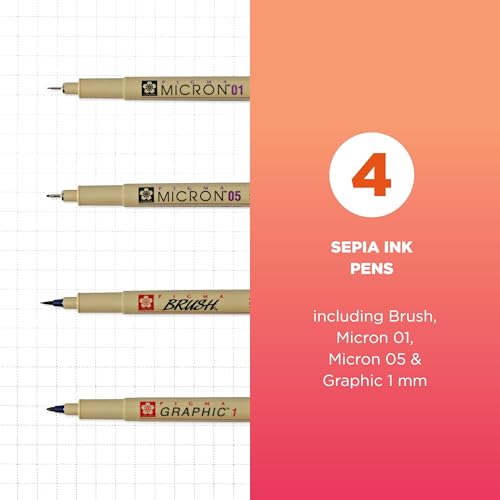 SAKURA Pigma 50040 Micron Blister Card Ink Pen Set, Sepia, Pigma 4CT Set - Image 2