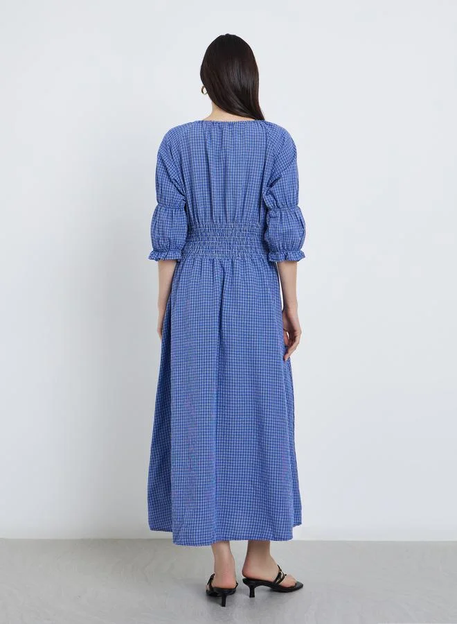 Take Two Take Two Smocked Detail Tie Up Neck Midi Dress
