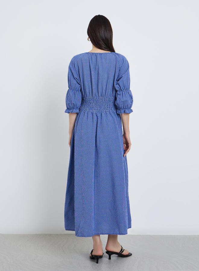 تايك تو فستان ميدي بتفاصيل مُجمعة وياقة بأربطة - Image 5